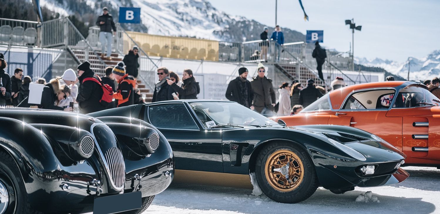 The I.C.E. concours classic car show on St. Moritz lake
